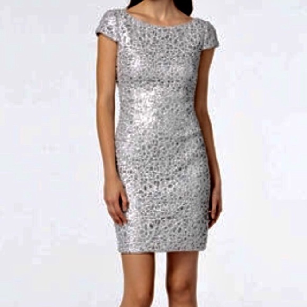 Adrianna Papell Silver Mini Dress